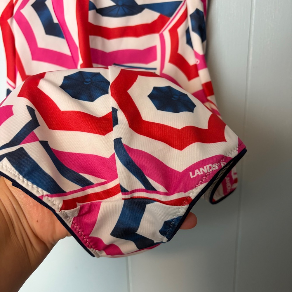 Lands' End Pink Red Navy Umbrella Print One Piece Swimsuit Size 6 Crossback - Picture 5 of 9